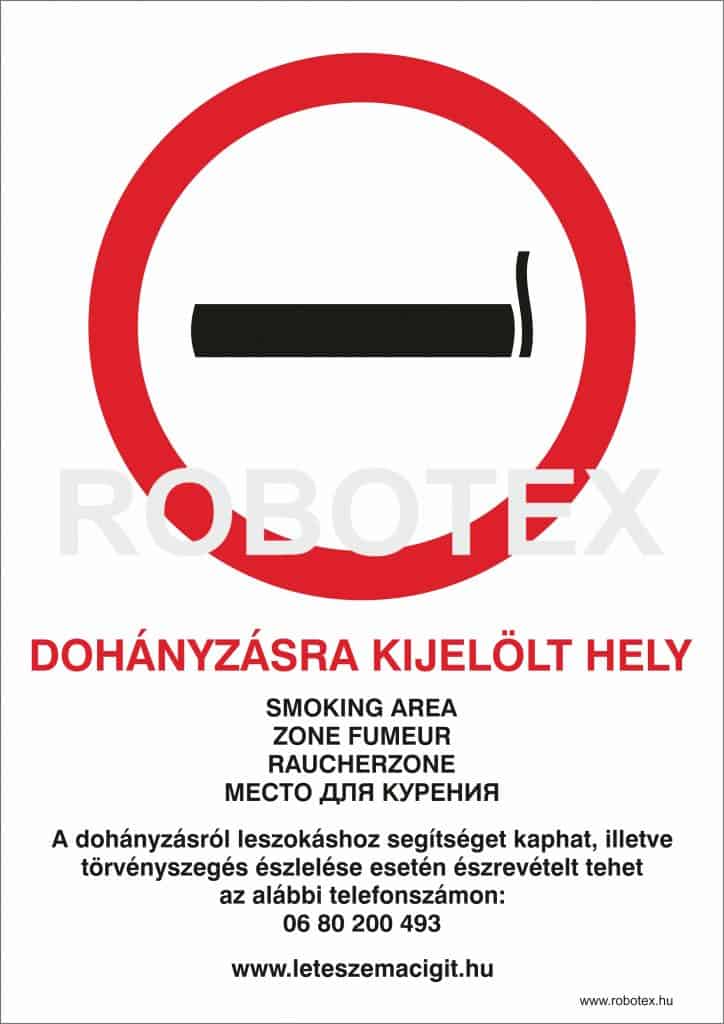 Dohányzásra kijelölt hely 4 nyelvű ANTSZ